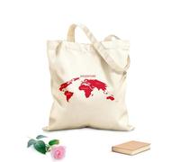 AILOONG Unbleached Canvas Tote Bag World Map Travel Adventure Geography Tourism 340g/m² thick fabric Uses as a tool bag