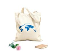 AILOONG Unbleached Canvas Tote Bag World Map Travel Adventure Geography Tourism 340g/m² thick fabric Uses as a tool bag