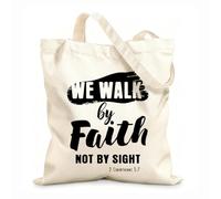 AILOONG we walk by faith not sight christian lettering Reinforced Bottom Canvas Bag 12 oz thick fabric Uses as a gift bag 35x40cm Large