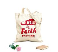 AILOONG we walk by faith not sight christian lettering Reinforced Bottom Canvas Bag 340g/m² thick fabric Uses as a gift bag