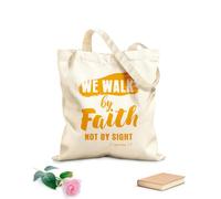 AILOONG we walk by faith not sight christian lettering Reinforced Bottom Canvas Bag 340g/m² thick fabric Uses as a gift bag