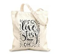 AILOONG Webbing Strap Tote Bag 12 oz thick fabric a TRUE love story never end motivational quotes Sketching bag 25x30cm Small