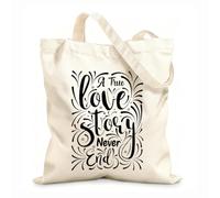 AILOONG Webbing Strap Tote Bag 12 oz thick fabric a TRUE love story never end motivational quotes Sketching bag 25x30cm Small