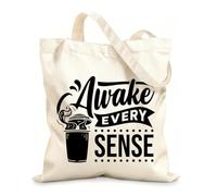 AILOONG Webbing Strap Tote Bag 12 oz thick fabric awake every sense passionate coffee quotes typography Sketching bag 25x30cm Small
