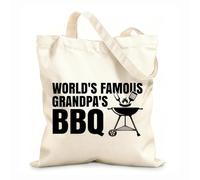 AILOONG Webbing Strap Tote Bag 12 oz thick fabric bbq grilling lover funny retro vintage typography print world famous grandpa bbq Sketching bag 31x36cm Medium