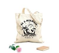 AILOONG Webbing Strap Tote Bag 12 oz thick fabric be a mermaid and make waves printable summer beach quote design Sketching bag 31x36cm Medium