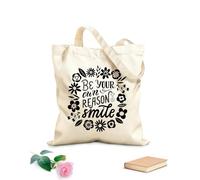 AILOONG Webbing Strap Tote Bag 12 oz thick fabric Be your own reason to smile phrase self love quote Sketching bag 31x36cm Medium