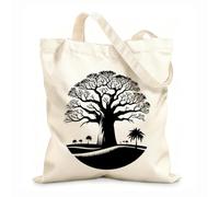 AILOONG Webbing Strap Tote Bag 12 oz thick fabric beautiful baobab tree silhouette in nature theme Sketching bag 31x36cm Medium