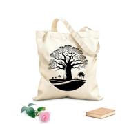 AILOONG Webbing Strap Tote Bag 12 oz thick fabric beautiful baobab tree silhouette in nature theme Sketching bag 35x40cm Large