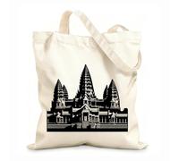 AILOONG Webbing Strap Tote Bag 12 oz thick fabric beautiful representations of iconic global monuments Sketching bag 31x36cm Medium