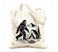 AILOONG Webbing Strap Tote Bag 12 oz thick fabric bigfoot at the campsite wilderness encounter scene Sketching bag 25x30cm Small