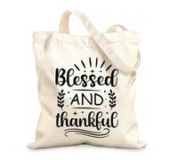 AILOONG Webbing Strap Tote Bag 12 oz thick fabric blessed and thankful motivational lettering quote Sketching bag 35x40cm Large