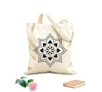 AILOONG Webbing Strap Tote Bag 12 oz thick fabric flower indian ornament decorative pattern spiritual symbol ornate design Sketching bag 31x36cm Medium