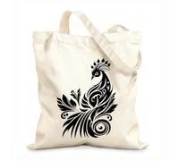 AILOONG Webbing Strap Tote Bag 12 oz thick fabric peacock bird in ornamental style Sketching bag 35x40cm Large