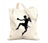 AILOONG Webbing Strap Tote Bag 12 oz thick fabric silhouette of muay thai fighter in action Sketching bag 35x40cm Large