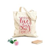 AILOONG Webbing Strap Tote Bag 340g/m² thick fabric a TRUE love story never end motivational quotes Sketching bag