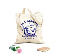 AILOONG Webbing Strap Tote Bag 340g/m² thick fabric be a mermaid and make waves printable summer beach quote design Sketching bag