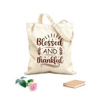 AILOONG Webbing Strap Tote Bag 340g/m² thick fabric blessed and thankful motivational lettering quote Sketching bag