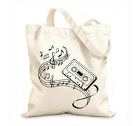 AILOONG Webbing Strap Tote Bag a four different types of music notes and musical instruments 12 oz thick fabric Sketching bag 31x36cm Medium