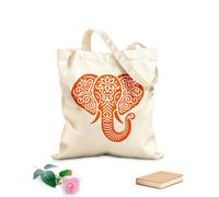 AILOONG Webbing Strap Tote Bag a stylized and graphic of an elephant decorated with floral and paisley like patterns 340g/m² thick fabric Sketching bag