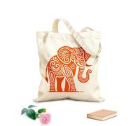 AILOONG Webbing Strap Tote Bag a stylized and line art of an elephant against a backdrop of a stylized sunrise sunset scene 340g/m² thick fabric Sketching bag