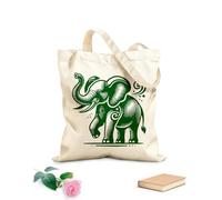 AILOONG Webbing Strap Tote Bag a stylized and of an elephant head encircled by intricate floral and botanical designs 340g/m² thick fabric Sketching bag