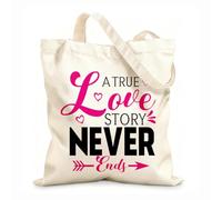 AILOONG Webbing Strap Tote Bag a TRUE love story never ends valentine design 12 oz thick fabric Sketching bag 31x36cm Medium
