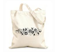 AILOONG Webbing Strap Tote Bag arabic floral inspiration 12 oz thick fabric Sketching bag 31x36cm Medium