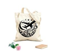 AILOONG Webbing Strap Tote Bag Around the world travel an airplane soaring in the night sky 12 oz thick fabric Sketching bag 35x40cm Large