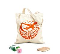 AILOONG Webbing Strap Tote Bag Around the world travel an airplane soaring in the night sky 340g/m² thick fabric Sketching bag