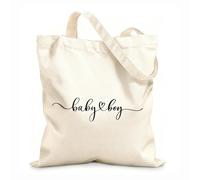 AILOONG Webbing Strap Tote Bag baby boy logo lettering quote baby shower hand drawn modern brush calligraphy phrase 12 oz thick fabric Sketching bag 25x30cm Small