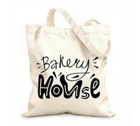 AILOONG Webbing Strap Tote Bag bakery house hand written lettering cute inscription slogan brush calligraphy 12 oz thick fabric Sketching bag 35x40cm Large