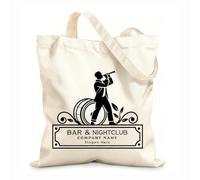 AILOONG Webbing Strap Tote Bag bar and night club logo with man holding a microphone 12 oz thick fabric Sketching bag 25x30cm Small