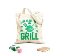 AILOONG Webbing Strap Tote Bag bbq grilling lover funny retro vintage typography print life is better by the grill 340g/m² thick fabric Sketching bag