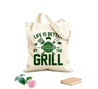 AILOONG Webbing Strap Tote Bag bbq grilling lover funny retro vintage typography print life is better by the grill 340g/m² thick fabric Sketching bag