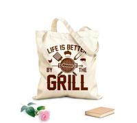 AILOONG Webbing Strap Tote Bag bbq grilling lover funny retro vintage typography print life is better by the grill 340g/m² thick fabric Sketching bag