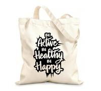 AILOONG Webbing Strap Tote Bag be active be healthy be happy 12 oz thick fabric Sketching bag 35x40cm Large