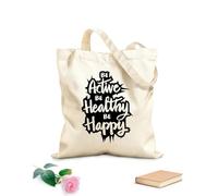 AILOONG Webbing Strap Tote Bag be active be healthy be happy 12 oz thick fabric Sketching bag 35x40cm Large