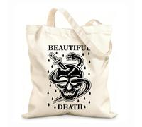 AILOONG Webbing Strap Tote Bag beautiful death typography with skull and snake 12 oz thick fabric Sketching bag 31x36cm Medium