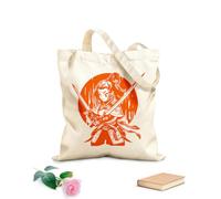 AILOONG Webbing Strap Tote Bag Beautiful Japanese girl holding a samurai sword in a fighting stance 340g/m² thick fabric Sketching bag