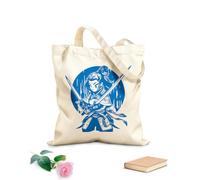 AILOONG Webbing Strap Tote Bag Beautiful Japanese girl holding a samurai sword in a fighting stance 340g/m² thick fabric Sketching bag
