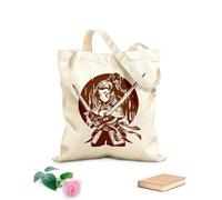 AILOONG Webbing Strap Tote Bag Beautiful Japanese girl holding a samurai sword in a fighting stance 340g/m² thick fabric Sketching bag