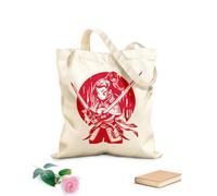AILOONG Webbing Strap Tote Bag Beautiful Japanese girl holding a samurai sword in a fighting stance 340g/m² thick fabric Sketching bag