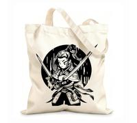 AILOONG Webbing Strap Tote Bag Beautiful Japanese girl holding a samurai sword in a fighting stance 12 oz thick fabric Sketching bag 25x30cm Small