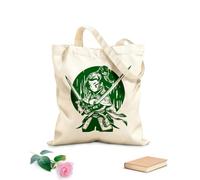 AILOONG Webbing Strap Tote Bag Beautiful Japanese girl holding a samurai sword in a fighting stance 340g/m² thick fabric Sketching bag