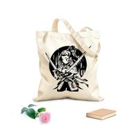 AILOONG Webbing Strap Tote Bag Beautiful Japanese girl holding a samurai sword in a fighting stance 12 oz thick fabric Sketching bag 31x36cm Medium