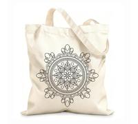 AILOONG Webbing Strap Tote Bag beautiful mandala ornament design with geometric circle element made on 12 oz thick fabric Sketching bag 25x30cm Small
