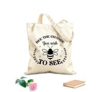 AILOONG Webbing Strap Tote Bag bee the change you wish to see quotes 12 oz thick fabric Sketching bag 31x36cm Medium