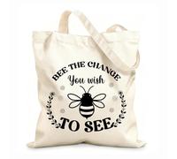 AILOONG Webbing Strap Tote Bag bee the change you wish to see quotes 12 oz thick fabric Sketching bag 25x30cm Small
