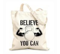 AILOONG Webbing Strap Tote Bag believe you can gym design 12 oz thick fabric Sketching bag 25x30cm Small